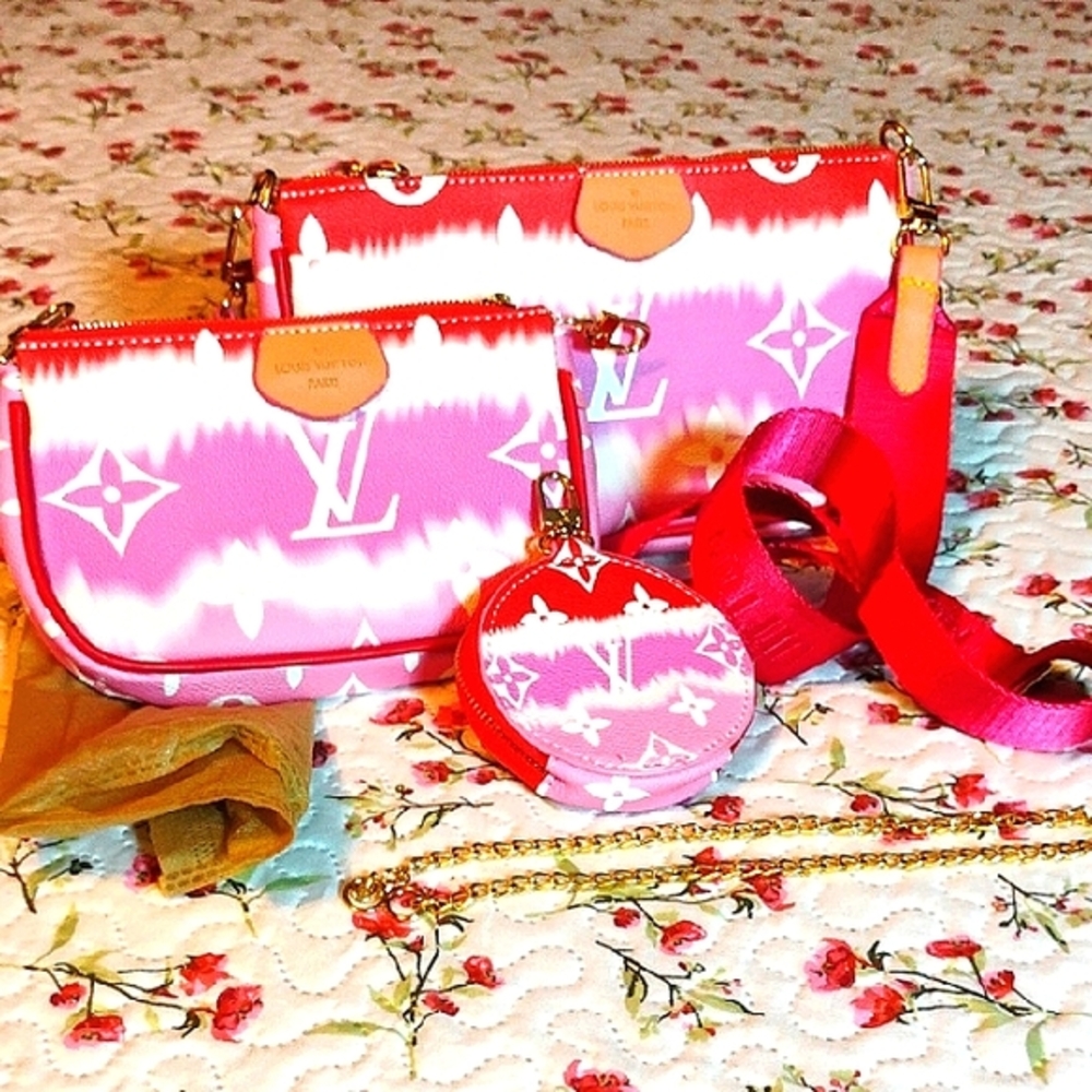 Monogram Fashion Bag + 2 Pouches, Chain & Adjustable Crossbody Strap, NWT!!